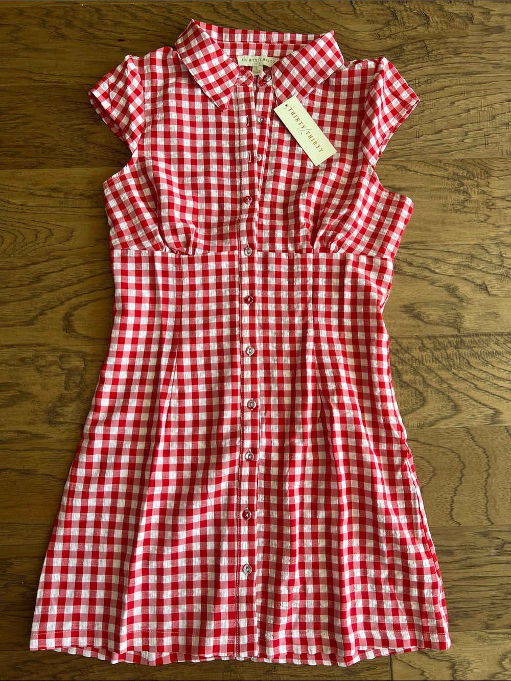 Red me and White Gingham Button-Front Dress